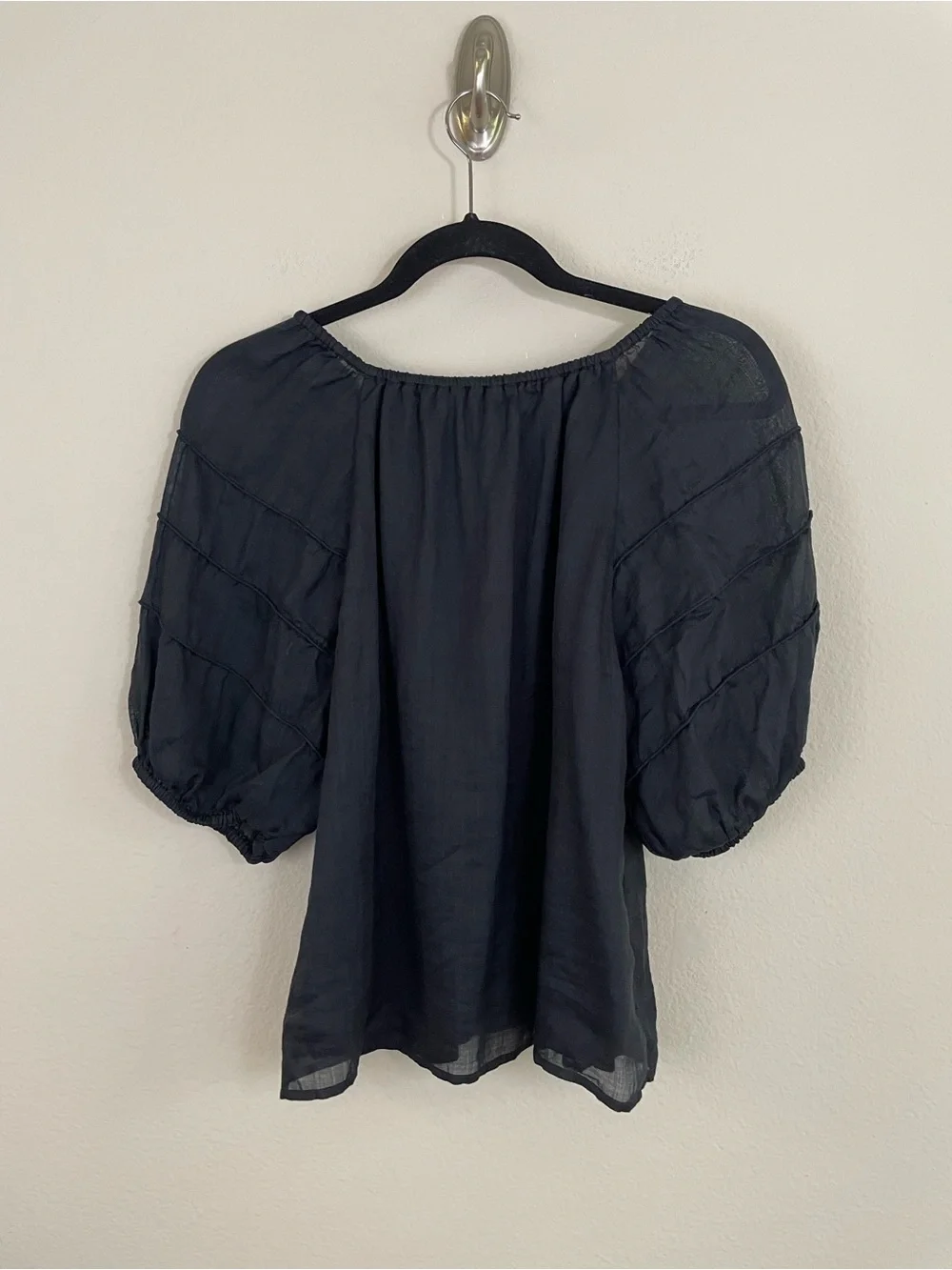 J. Crew Black Puff Sleeve Ramie Top Size Medium